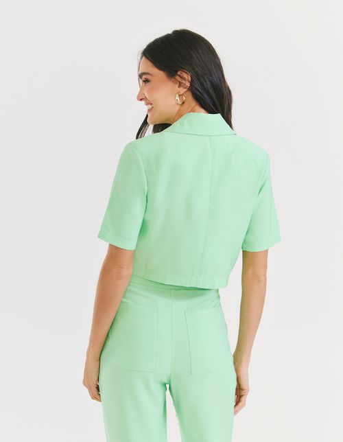 Blazer Cropped Manga Curta - Verde