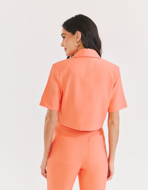 Blazer Cropped Manga Curta - Coral