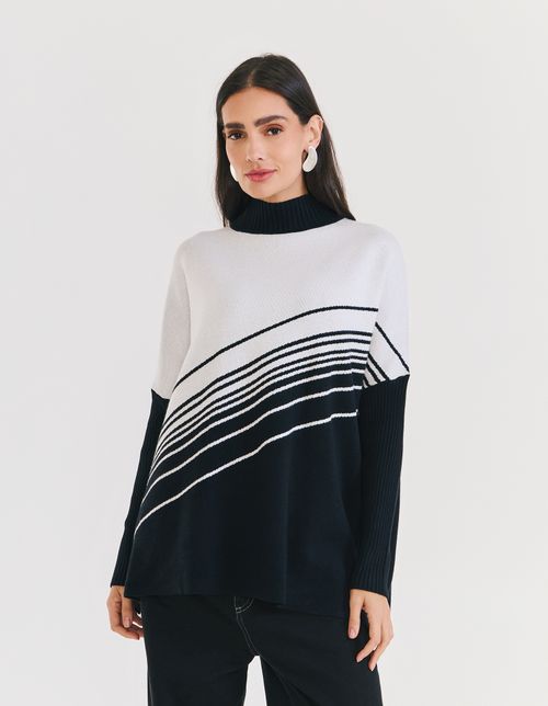 Pull Bicolor Listras - Preto C/ Branco