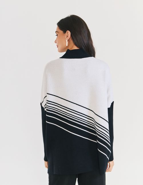 Pull Bicolor Listras - Preto C/ Branco