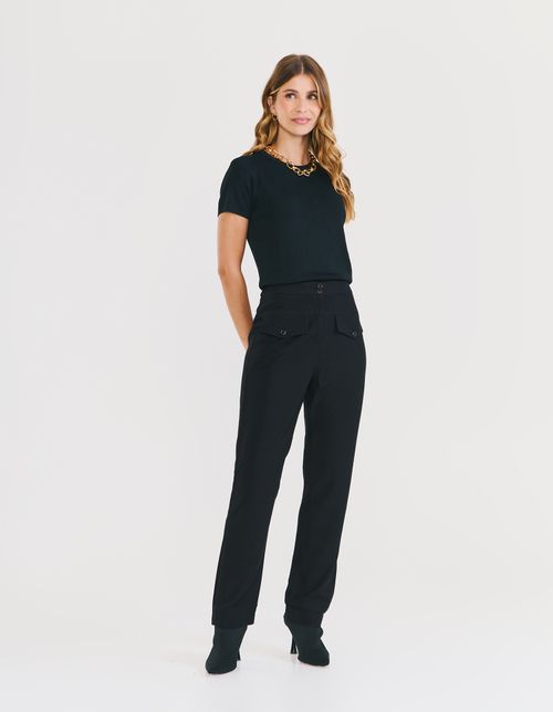 Calça Reta Bolsos Frontais - Preto