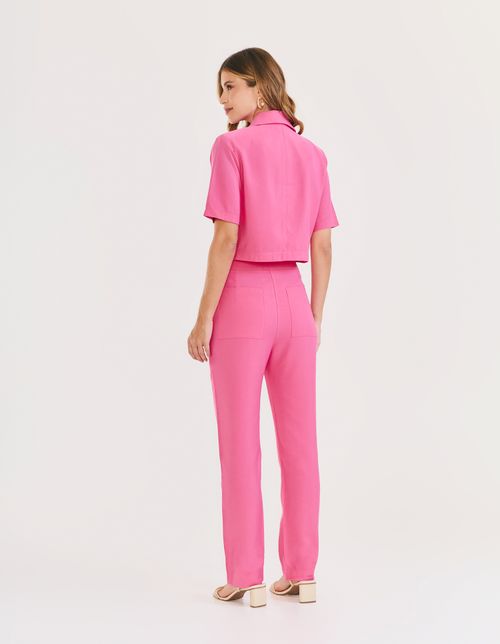 Calça Reta Bolsos Frontais - Rosa