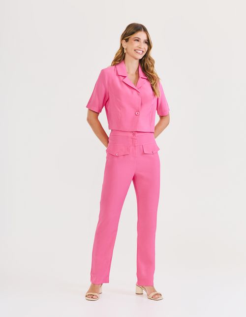 Calça Reta Bolsos Frontais - Rosa