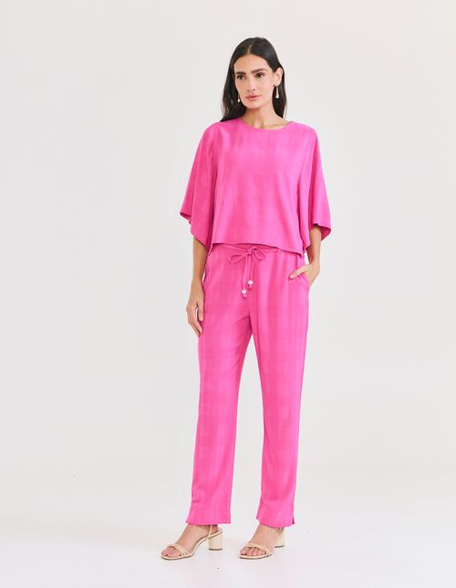 Calça Reta Texturas - Rosa