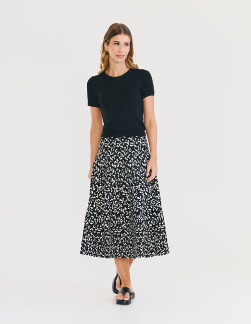 Saia Trcot Animal Print Leopardo - Preto