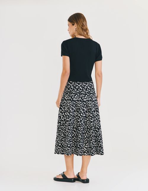 Saia Trcot Animal Print Leopardo - Preto