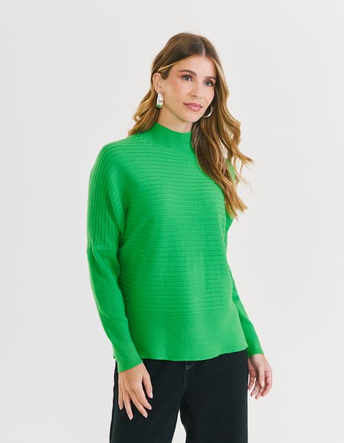 Blusa Tricot Ampla Gola Alta - Verde