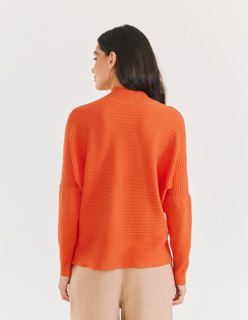 Blusa Tricot Ampla Gola Alta - Laranja