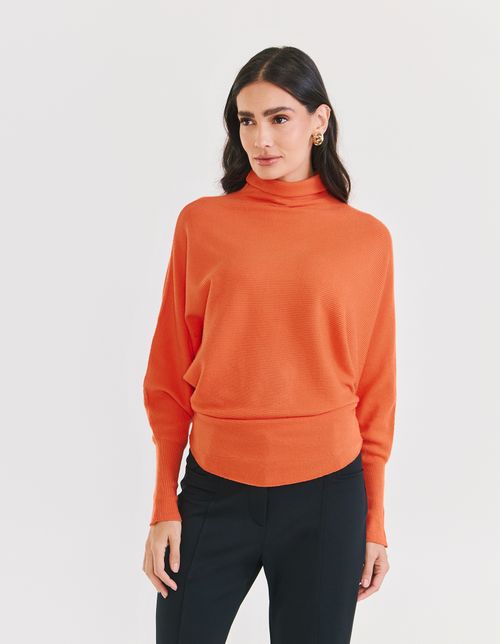 Blusa Tricot Textura Canelada - Laranja