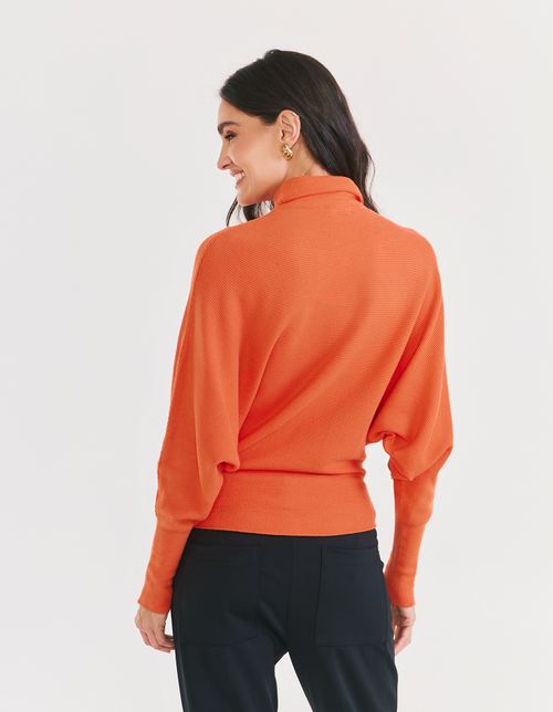 Blusa Tricot Textura Canelada - Laranja