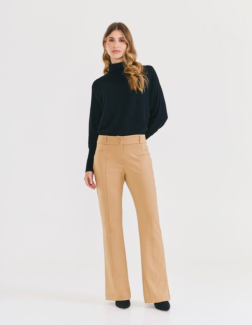 Calça Flare Alfaiataria Com Recorte - Nude