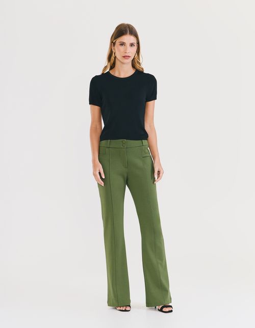Calça Flare Alfaiataria Com Recorte - Verde Militar