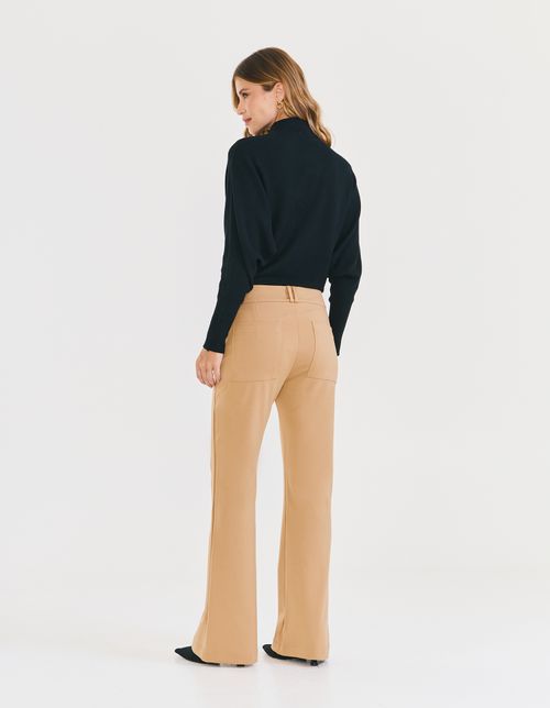 Calça Flare Alfaiataria Com Recorte - Nude