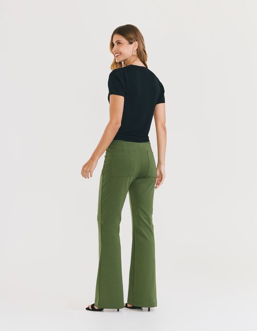 Calça Flare Alfaiataria Com Recorte - Verde Militar