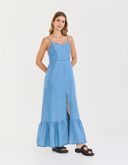 Vestido Longo Liocel Jeans - Denim Medio