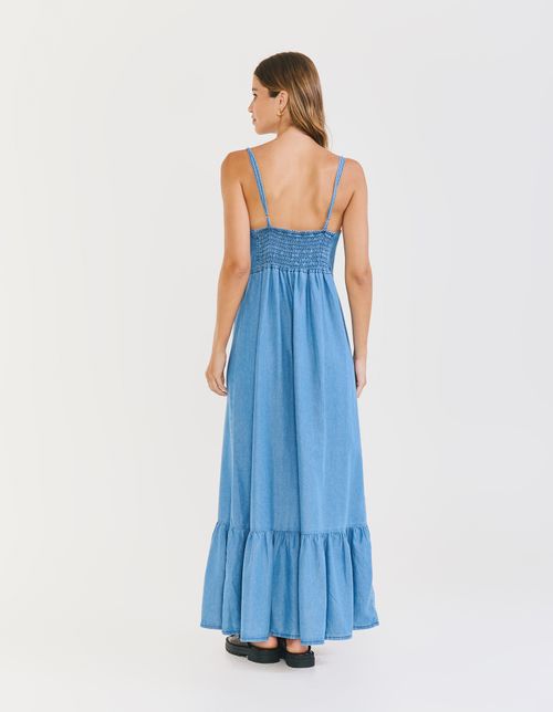 Vestido Longo Liocel Jeans - Denim Medio