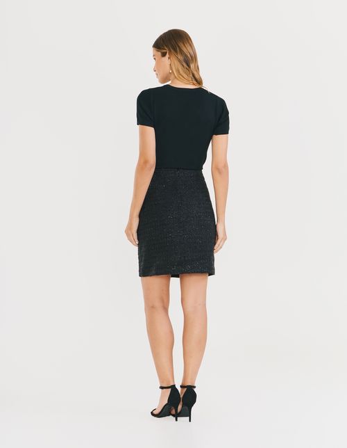 Saia Curta Tweed - Preto