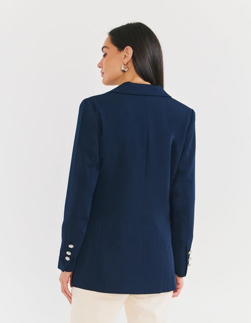 Blazer Alfaiataria Botoes Decorados - Azul Marinho