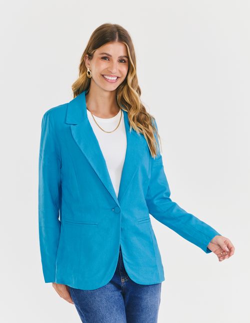 Blazer Com Ombreiras Botão Forrado - Azul Ceu