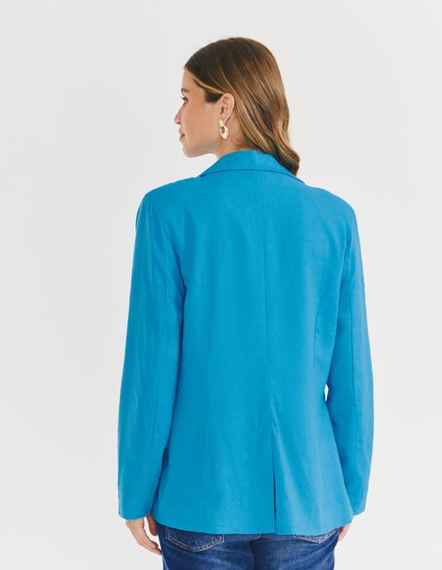 Blazer Com Ombreiras Botão Forrado - Azul Ceu