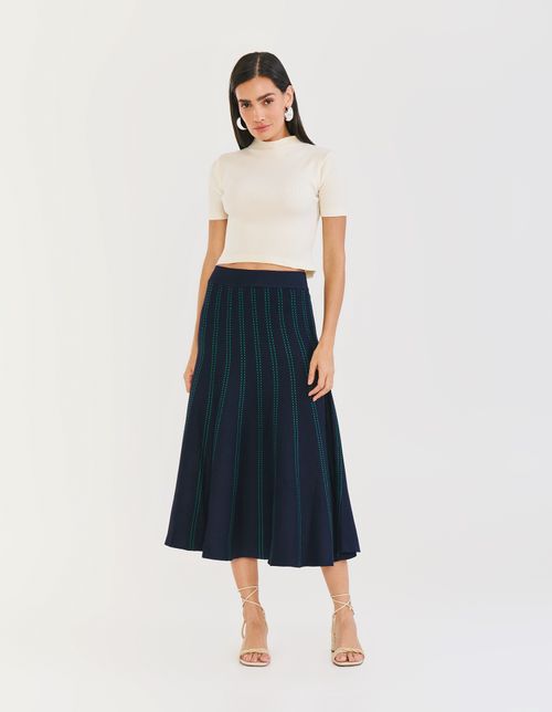 Saia Tricot Pontilhados - Azul Escuro