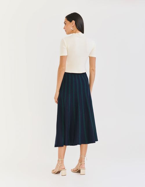 Saia Tricot Pontilhados - Azul Escuro