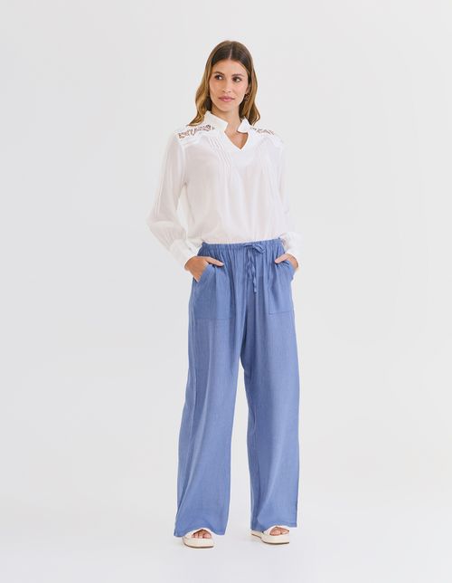 Calça Pantalona Textura - Azul