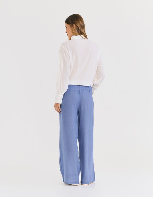 Calça Pantalona Textura - Azul