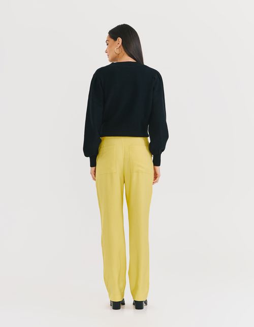 Calça Reta Bolsos Frontais - Amarelo