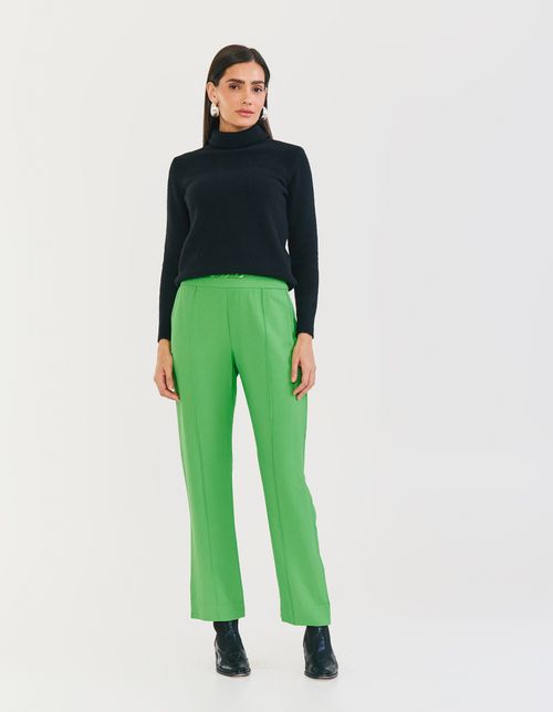Calça Reta Com Detalhe No Cós - Verde Bandeira