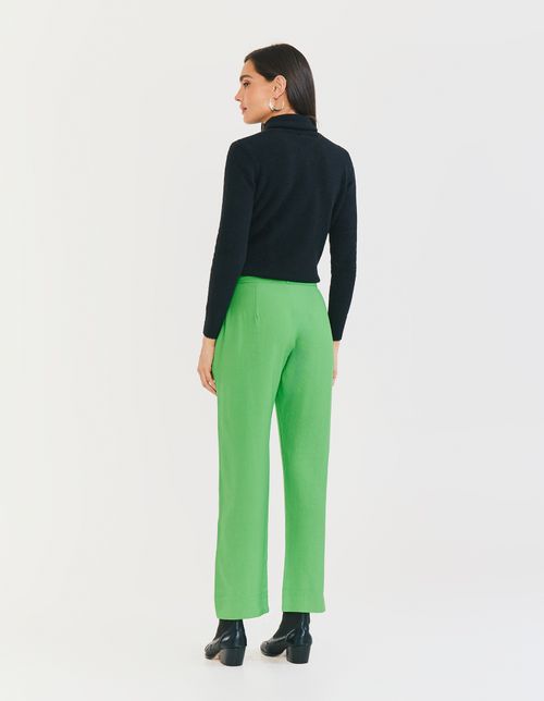 Calça Reta Com Detalhe No Cós - Verde Bandeira