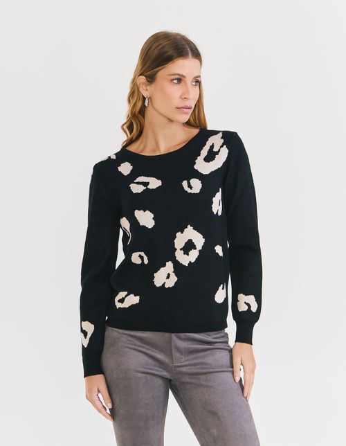 Sueter Tricot Animal Print Leopardo - Preto