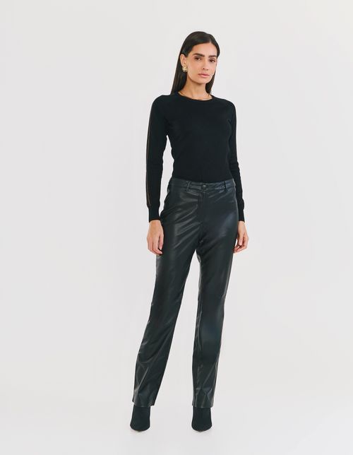 Calça Reta em Pu - Preto