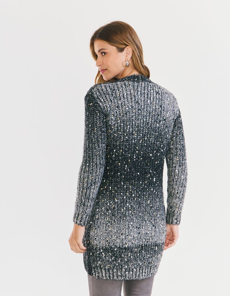 Cardigan Alongado Detalhes em Lurex - Preto Cardigan Alongado Detalhes em Lurex - Preto