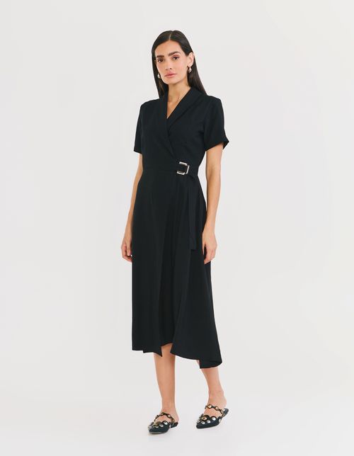 Vestido Midi Crepe - Preto