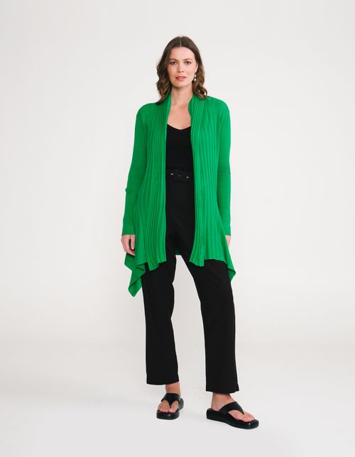 Cardigan Alongado em Trico - Verde