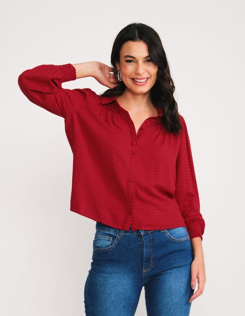 Camisa Maquinetada Gola - Bordeaux