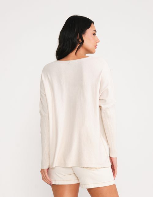 Blusa Tricot Bordado - Areia