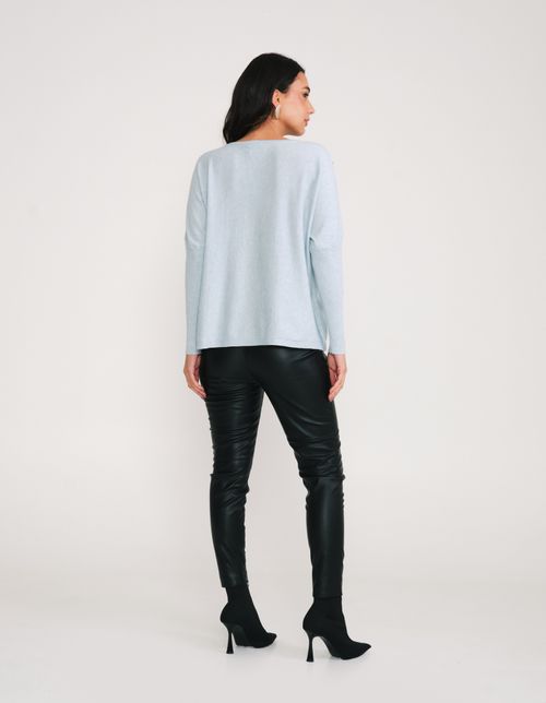 Blusa Tricot Bordado - Celeste