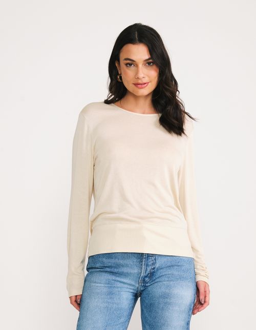 Blusa Manga Longa Detalhe Barra - Bege