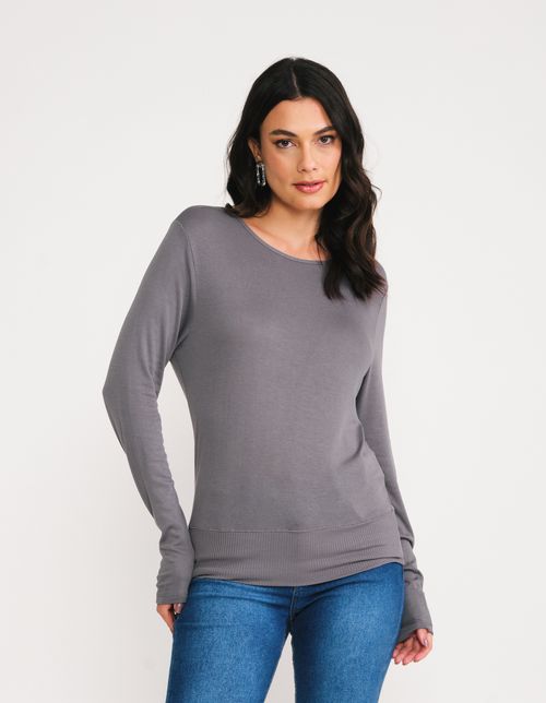 Blusa Manga Longa Detalhe Barra - Grafite