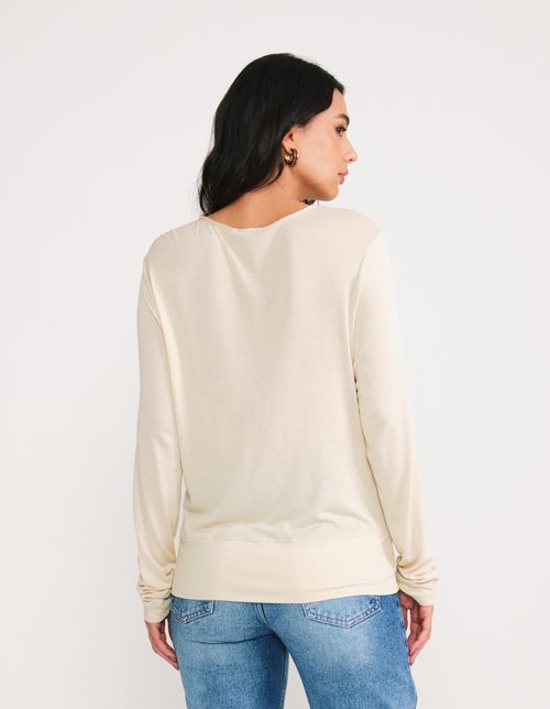 Blusa Manga Longa Detalhe Barra - Bege