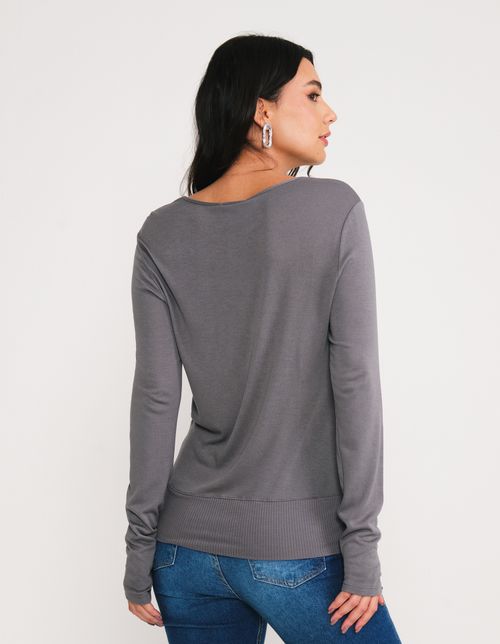 Blusa Manga Longa Detalhe Barra - Grafite