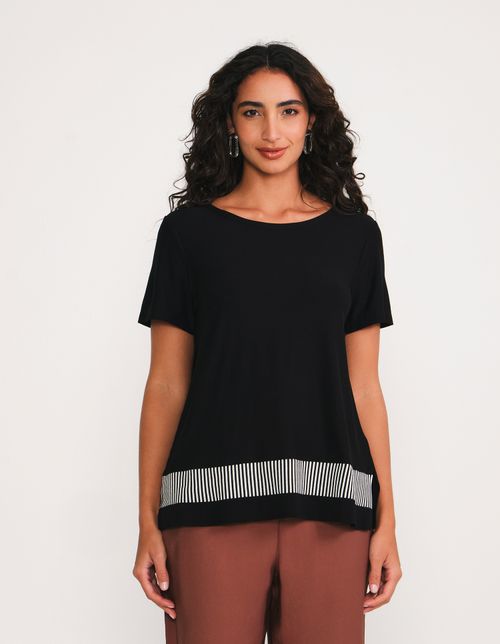 Blusa Bicolor Barra - Preto