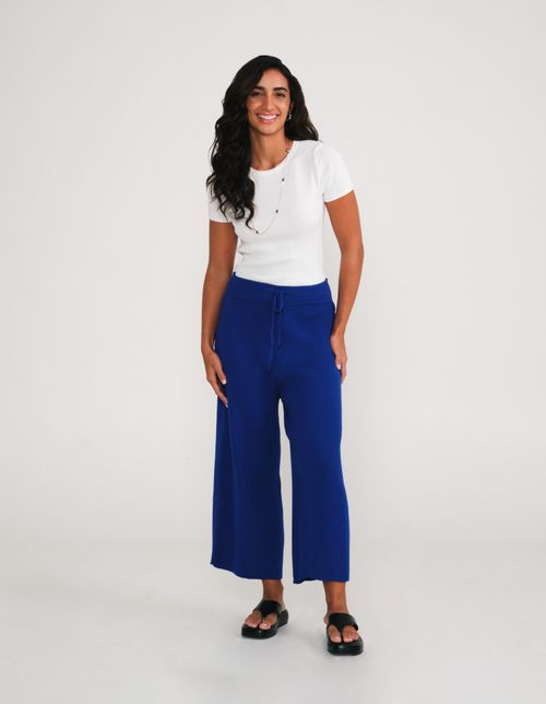 Calça Pantacourt Tricot - Azul