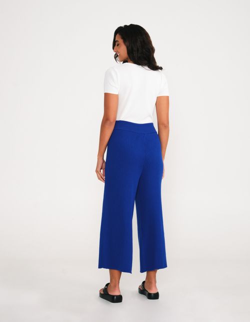 Calça Pantacourt Tricot - Azul