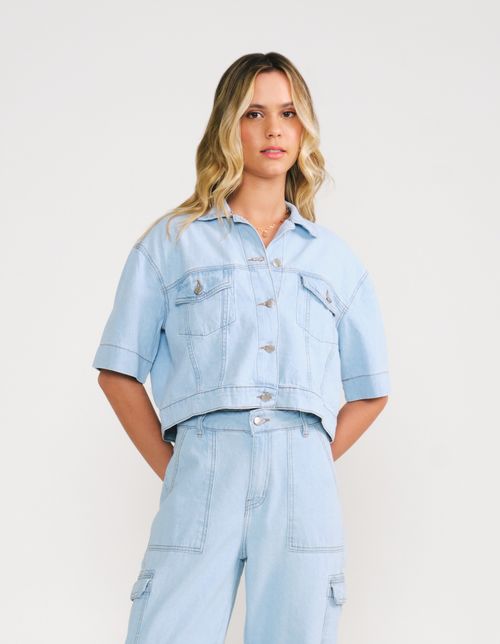 Jaqueta Cropped Jeans - Denim Claro