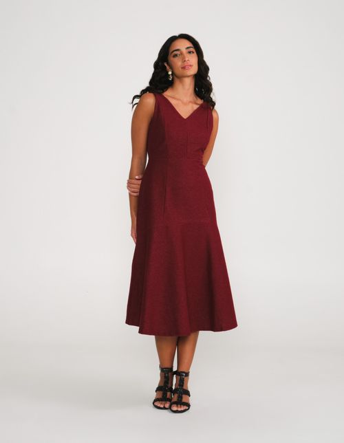 Vestido Midi Malha Diagonal - Vinho
