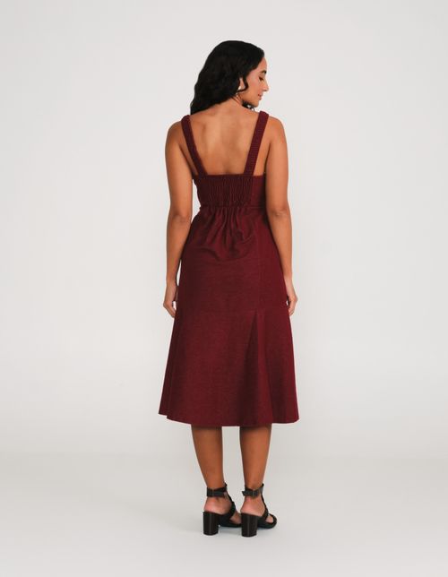 Vestido Midi Malha Diagonal - Vinho