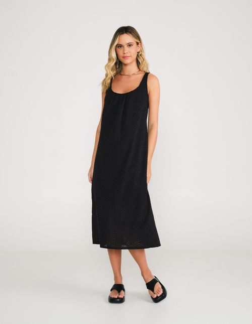 Vestido Midi Laise Regata - Preto